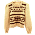 Handmade Vintage 70s Tan Brown Wool Blend Bobble Knit Puff Sleeve Sweater
