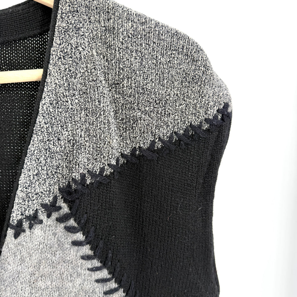 Vintage 90s Fred Thomas Black Gray Patchwork Stitch Mens Lambswool Sweater Vest