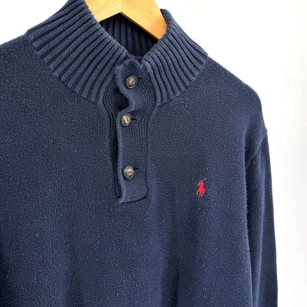 Polo Ralph Lauren Navy Blue 100% Cotton Preppy Mock Neck Sweater