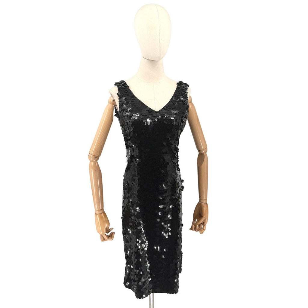Vintage 90s He-Ro Industries Black Oversized Paillette Sequin Cocktail Dress