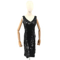Vintage 90s He-Ro Industries Black Oversized Paillette Sequin Cocktail Dress