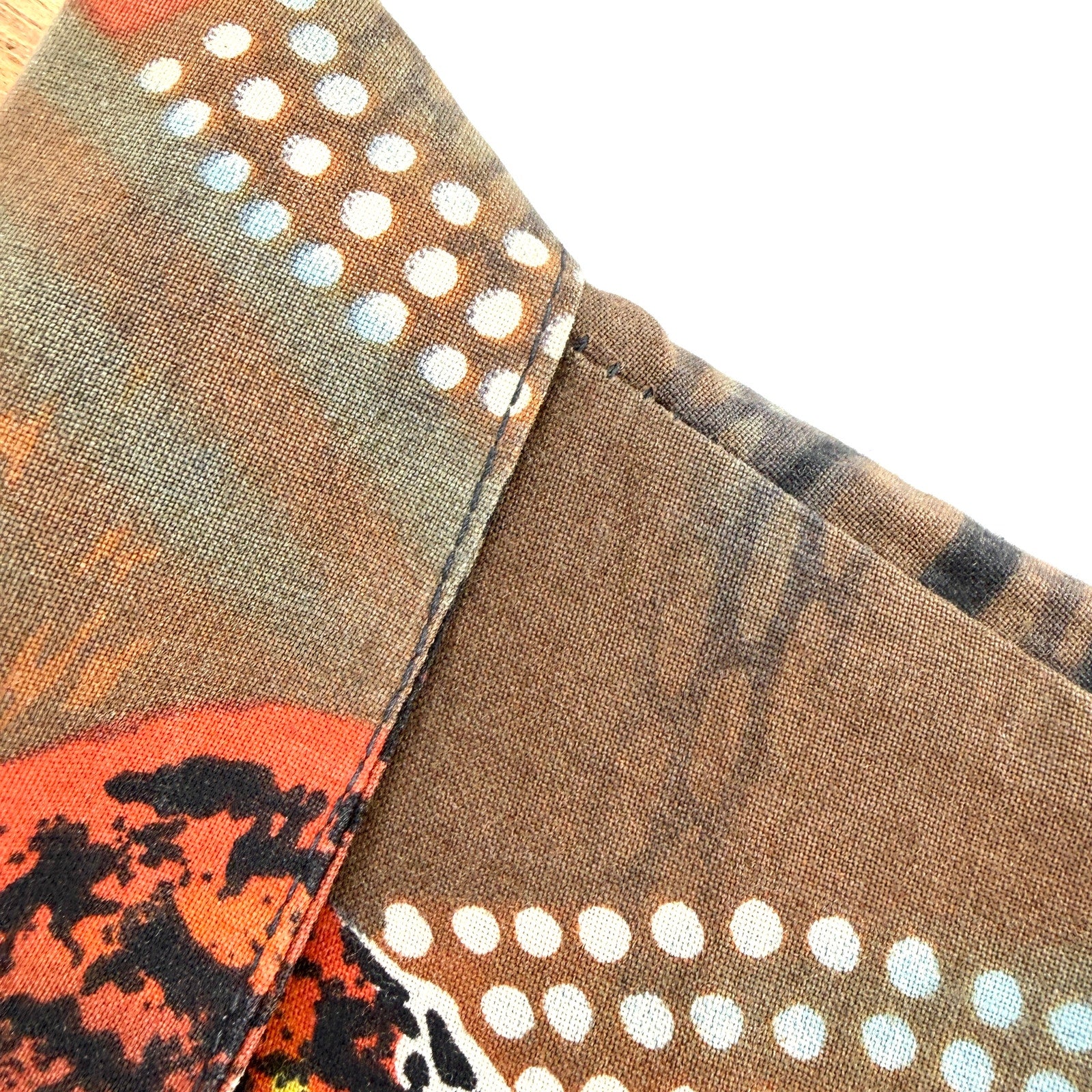 Vintage 90s Phase II Brown Orange Abstract Geometric Short Sleeve Button Up
