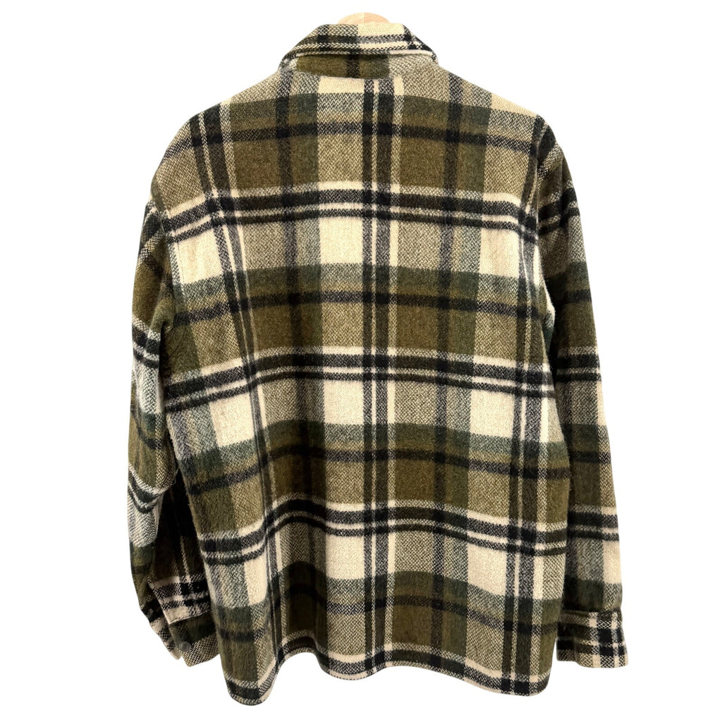 Vintage 70s Pioneer Sportswear Green 100% Wool Plaid Flannel Shirt Jacket