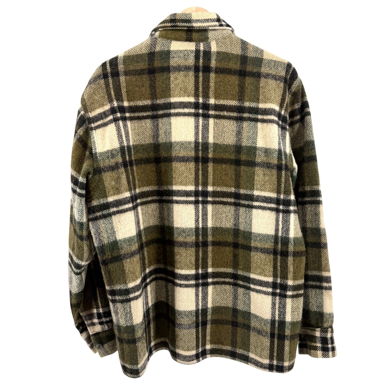 Vintage 70s Pioneer Sportswear Green 100% Wool Plaid Flannel Shirt Jacket