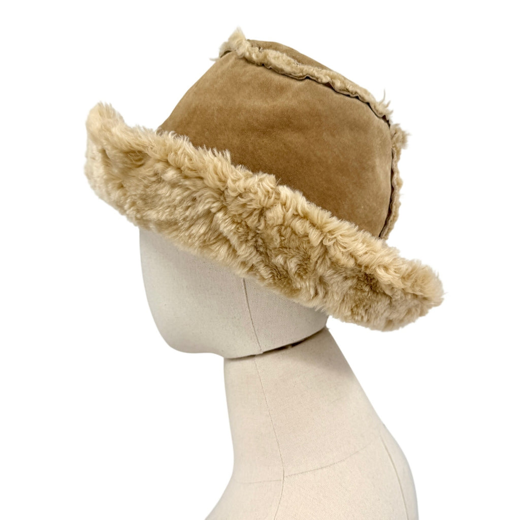Vintage Y2K Wilsons Leather Maxima Beige Genuine Suede Faux Fur Bucket Hat
