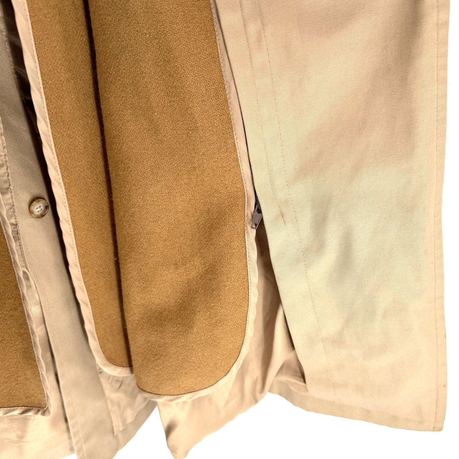 Vintage 90s Sanyo Tan Cotton Blend Zip In Liner Trench Coat