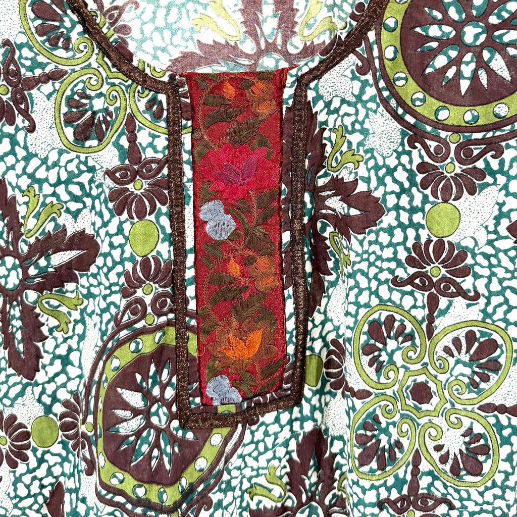 Green Maroon 100% Cotton Floral Embroidered Kurta Tunic