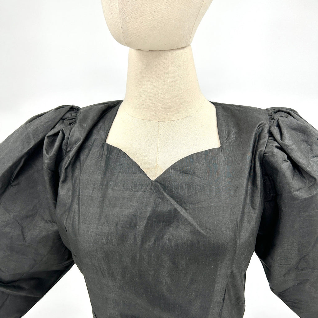 Handmade Black Coated Cotton Puff Sleeve Peplum Blouse