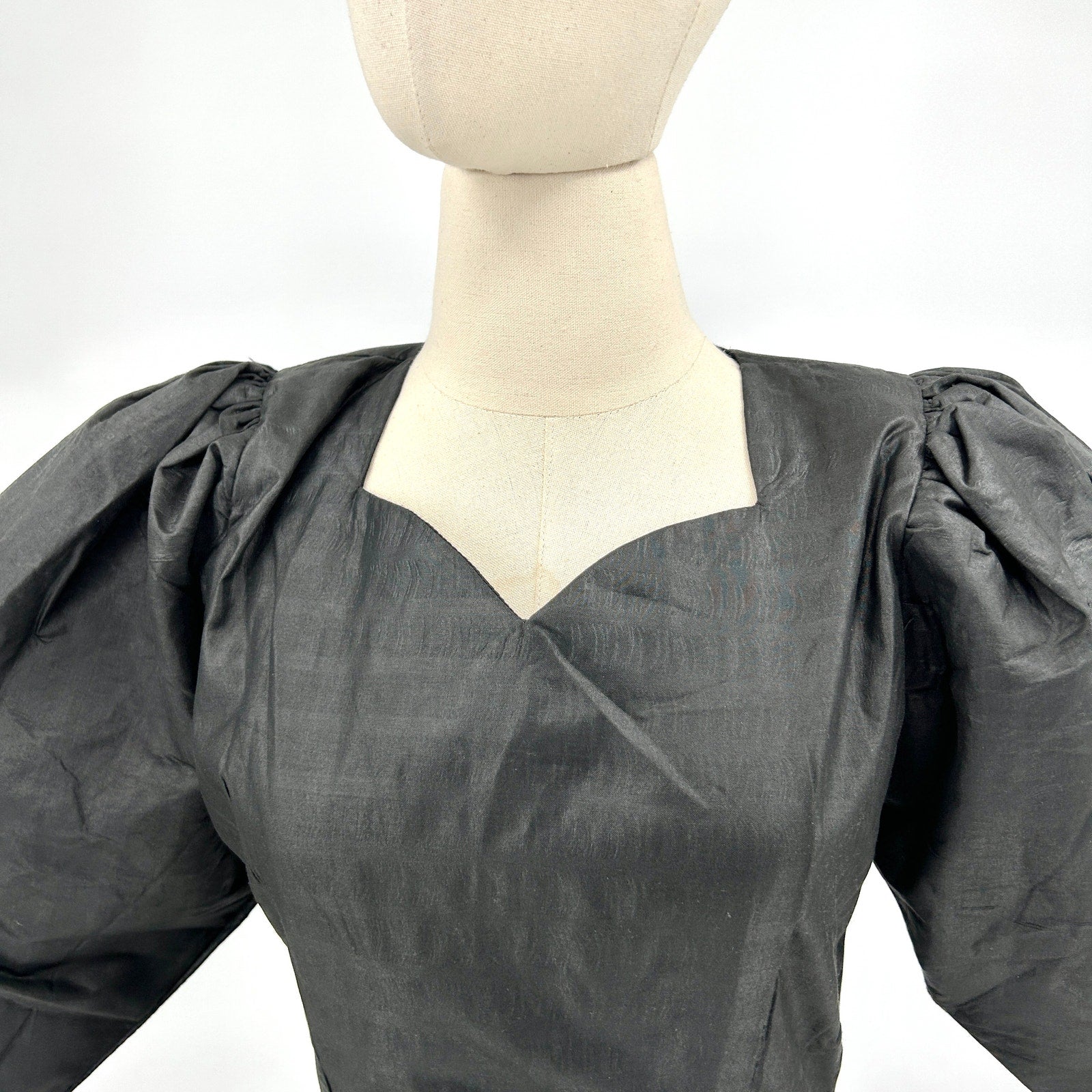 Handmade Black Coated Cotton Puff Sleeve Peplum Blouse