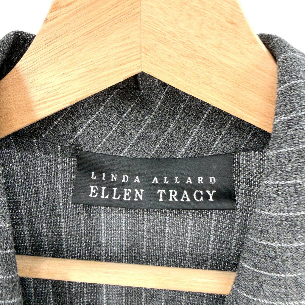 Vintage 90s Linda Allard Ellen Tracy Gray Pinstripe Wrap Maxi Dress Coat