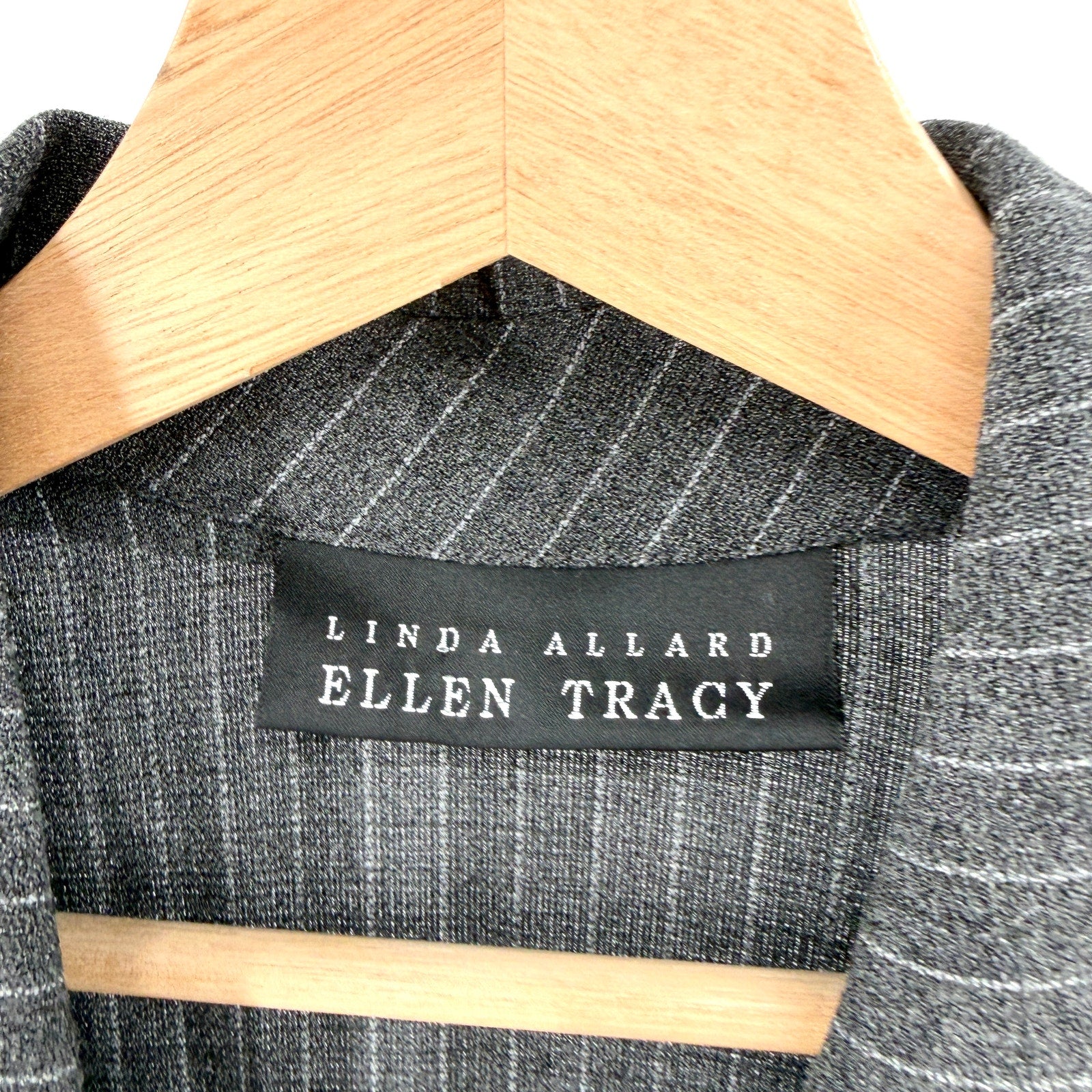 Vintage 90s Linda Allard Ellen Tracy Gray Pinstripe Wrap Maxi Dress Coat