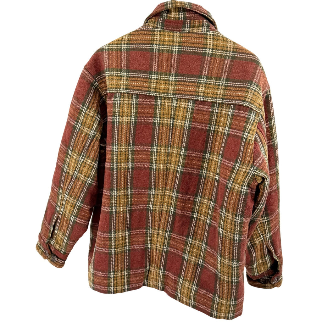 Vintage 90s Gap Brick Red Mustard Plaid Quilted Shacket