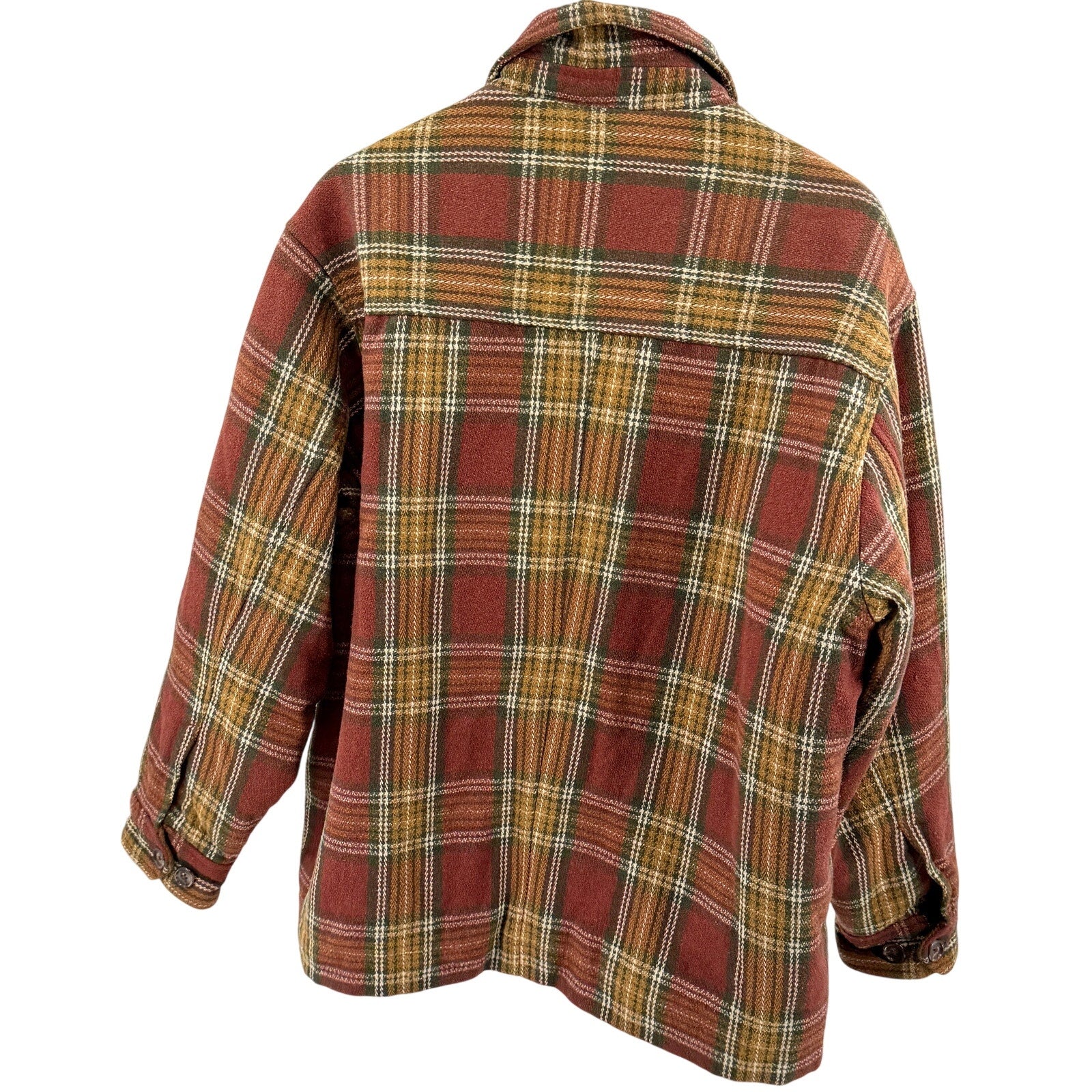 Vintage 90s Gap Brick Red Mustard Plaid Quilted Shacket