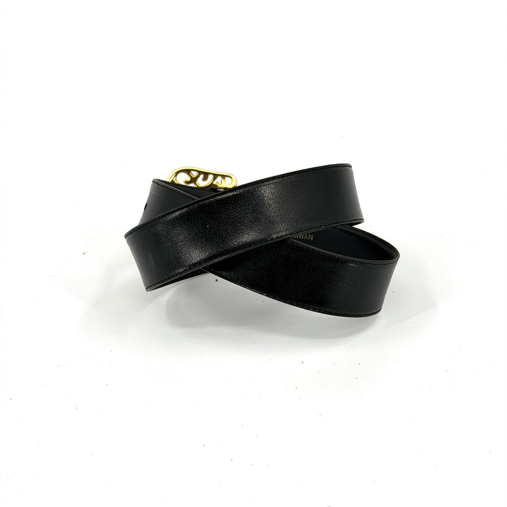 Vintage 90s Donna Katz Black Western Ornate Gold Filigree Hardware Belt