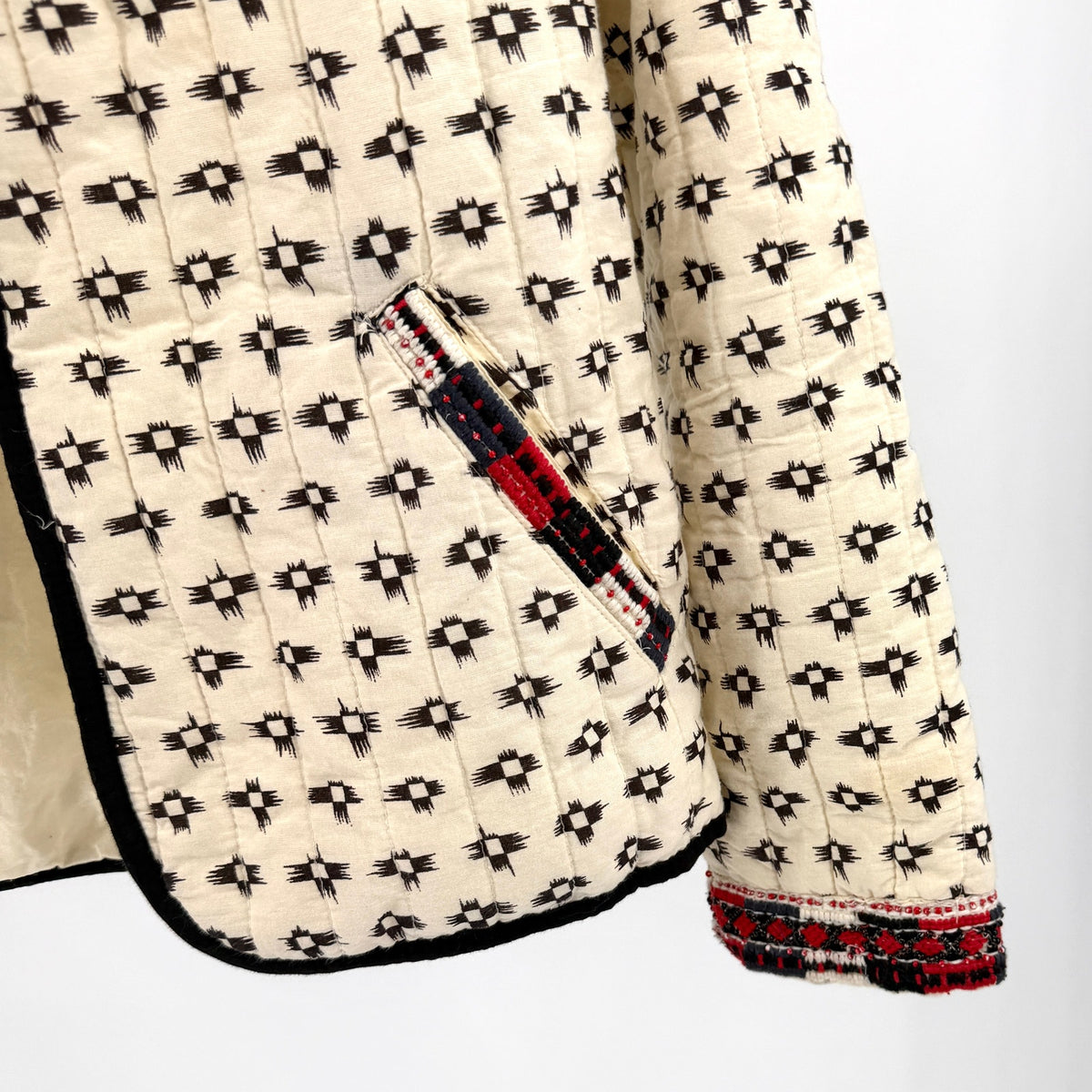 Parisien Cream 100% Cotton Tribal Boho Embroidered Beaded Quilted Jacket