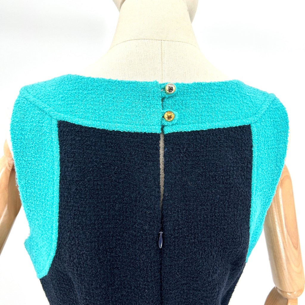 Milly of New York Teal Navy Colorblock Satin Lined Pencil Dress