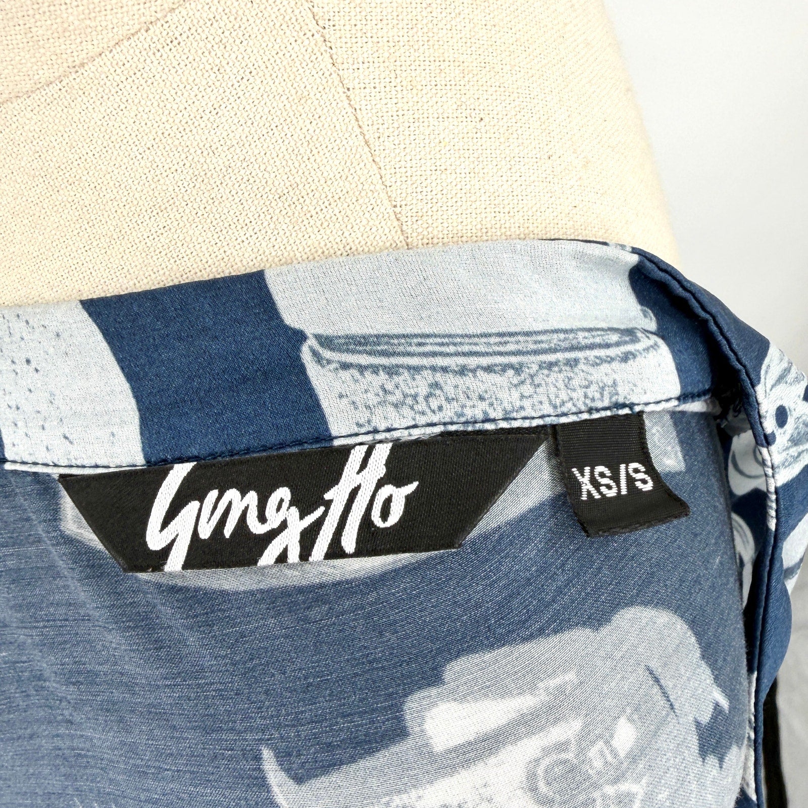 Gung Ho Indigo Blue British Motif Silk Blend Shirt Midi Dress
