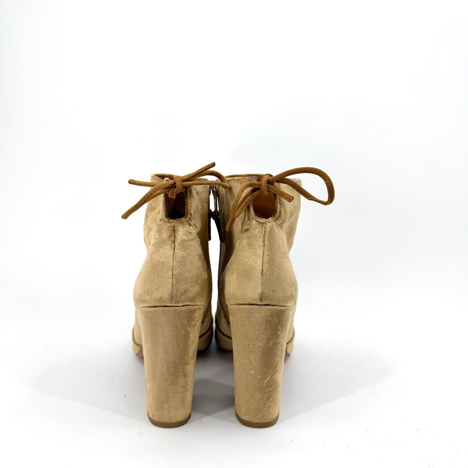 Stuart Weitzman Gold Crushed Velvet Pointed Toe Block Heel Booties
