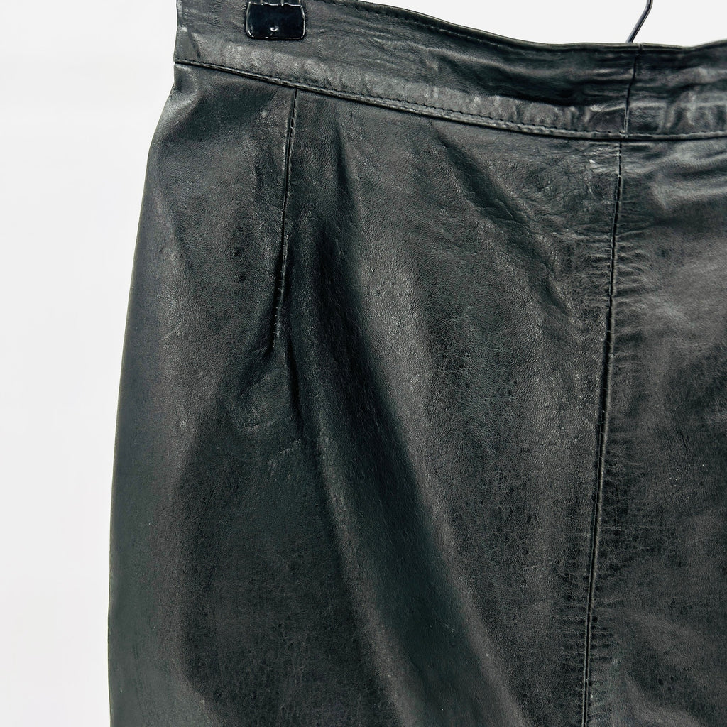 Vintage 80s Black Genuine Brazilian Leather High Waist Pencil Skirt