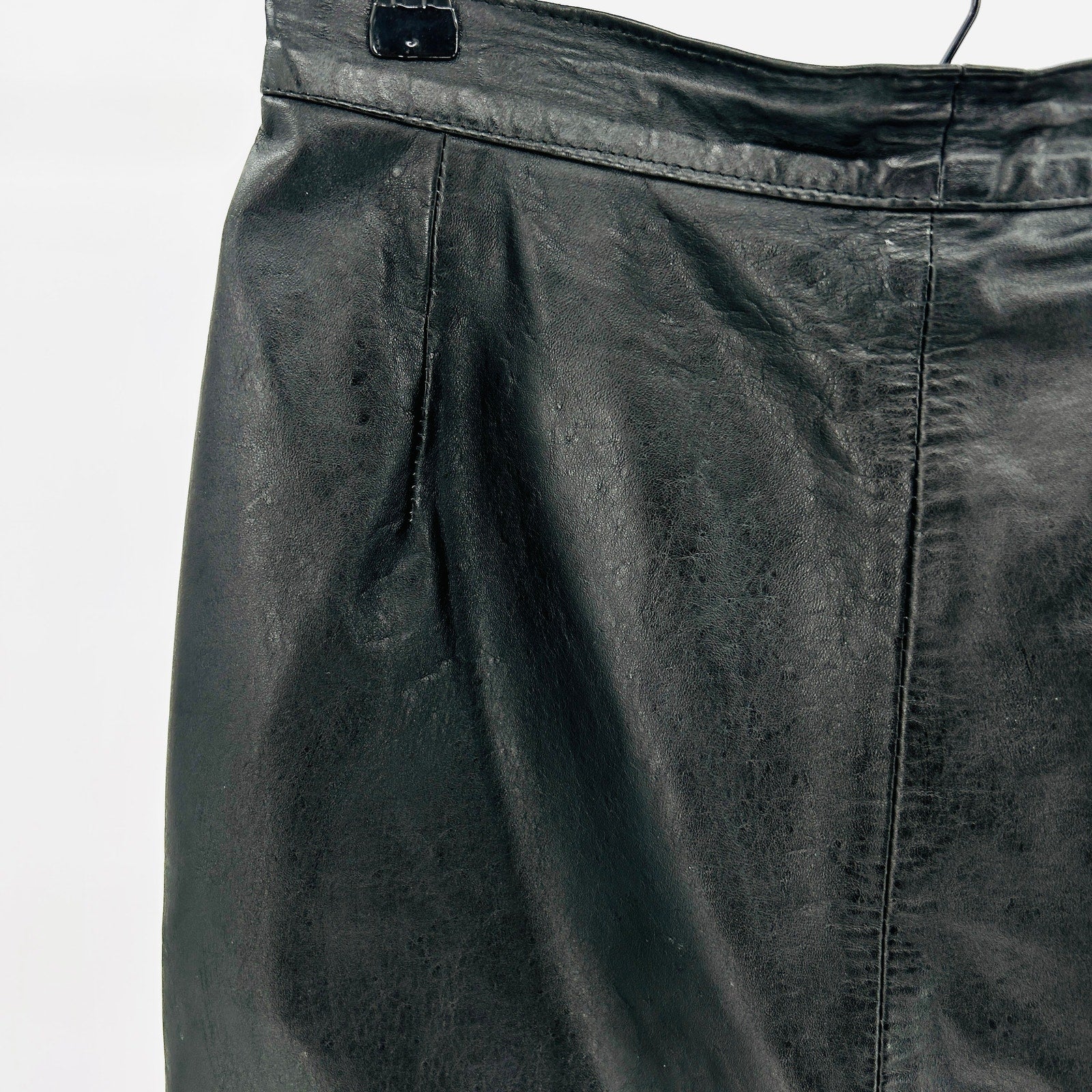 Vintage 80s Black Genuine Brazilian Leather High Waist Pencil Skirt