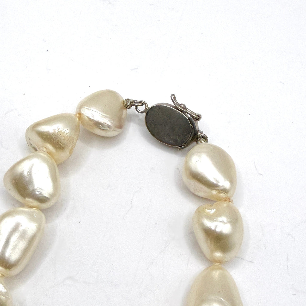 Vintage 90s Cream Sterling Silver Stamped Baroque Pearl Ornate Charm Bracelet