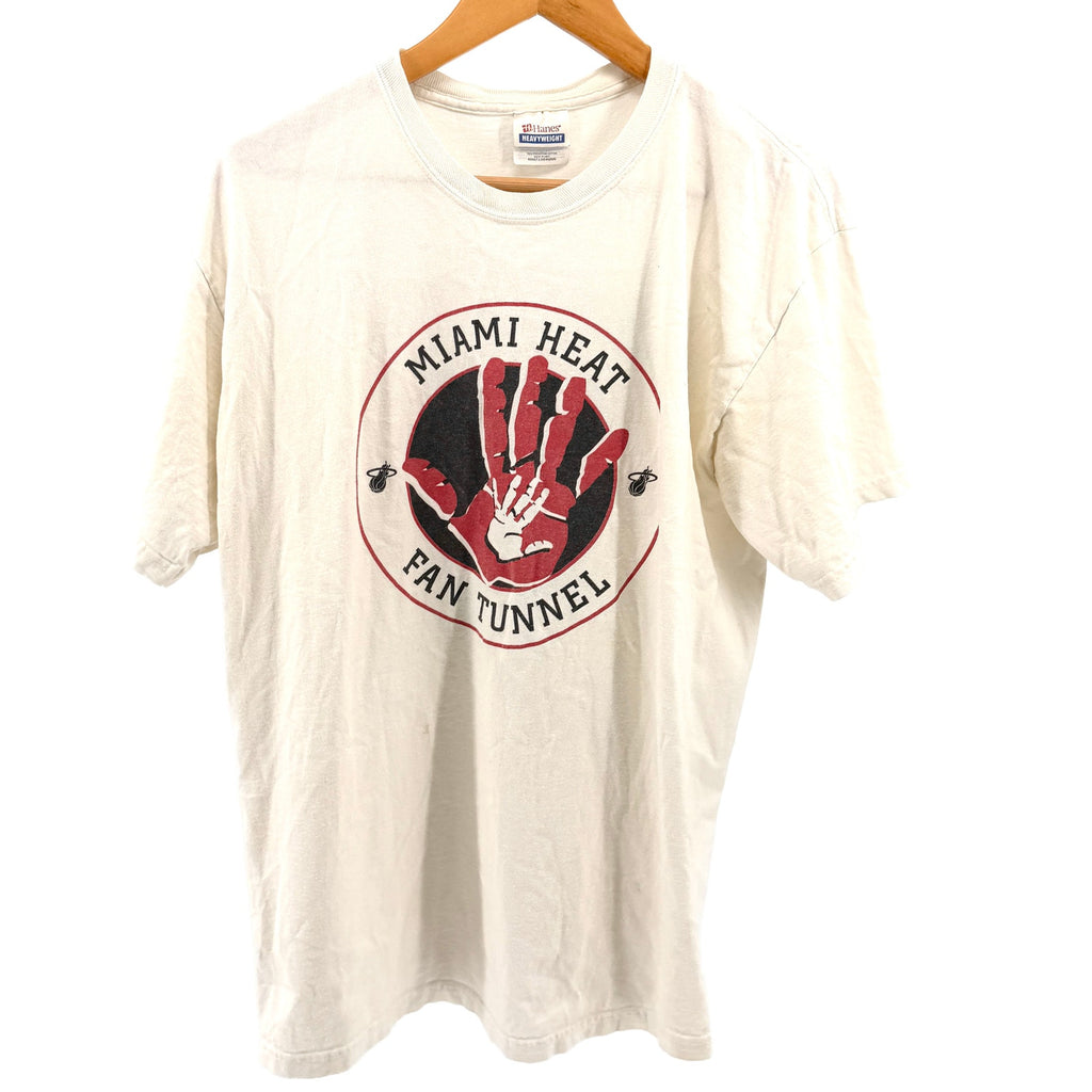 Vintage 90s Hanes White 100% Cotton Miami Heat Fan Tunnel T-Shirt