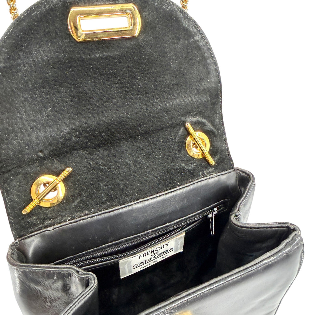 Vintage 80s Frenchy of California Black Leather Gold Chain Shoulder Bag