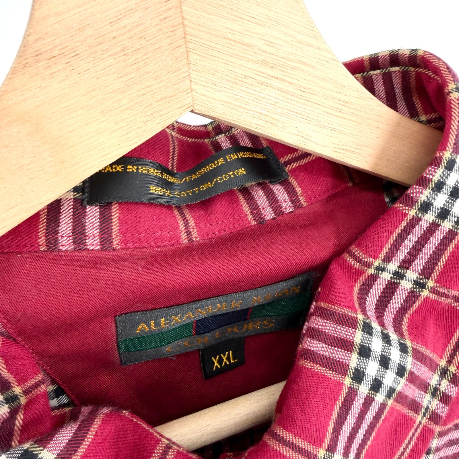 NWT Vintage 90s Alexander Julian Colours Red 100% Cotton Plaid Flannel Shirt