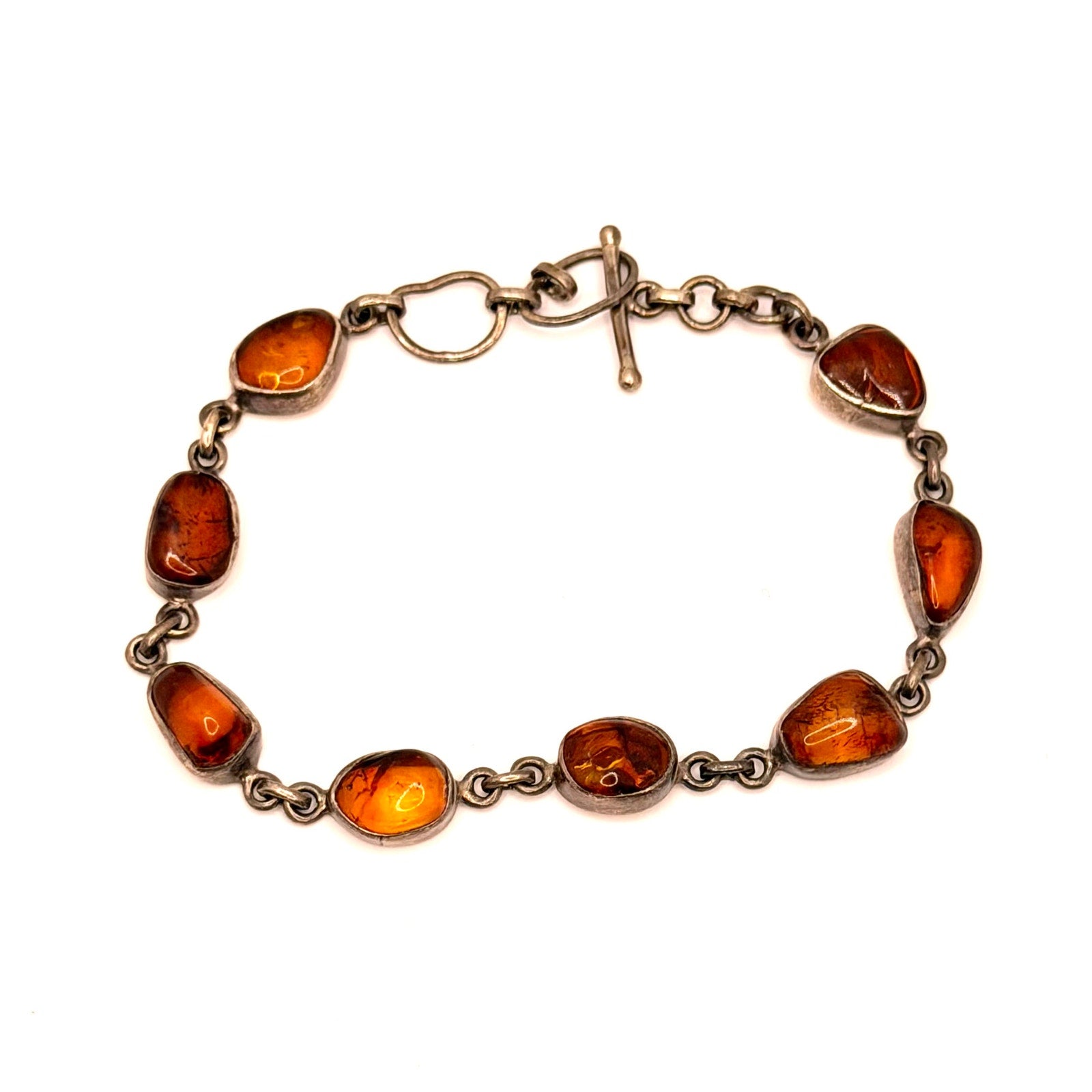 Vintage 90s Baltic Amber Sterling Silver Bezel Link Bracelet