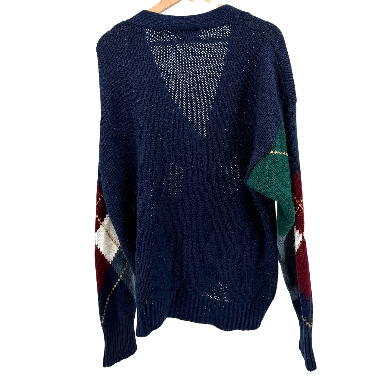 Vintage 90s Emerald Club Navy Blue Argyle Grunge Button Front Cardigan Sweater