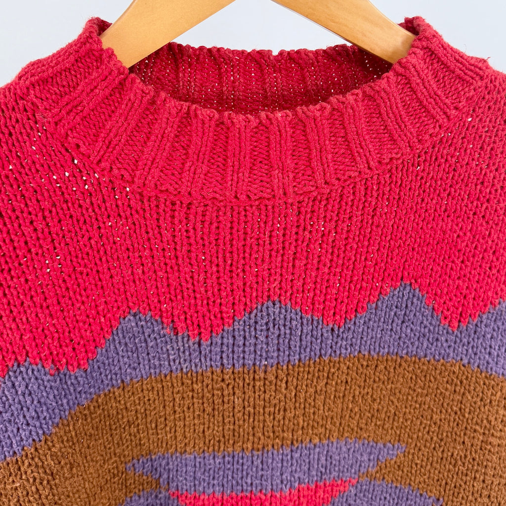 Vintage 90s Lizwear Red Aztec Mock Neck Sweater
