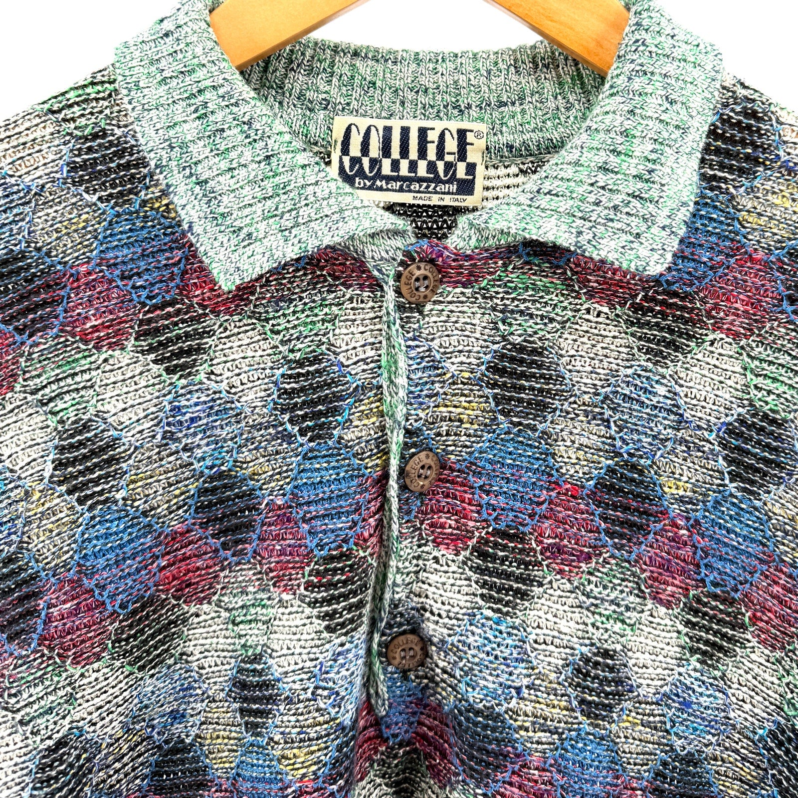 Vintage 90s College by Marcazzani Multi Geometric Textured Polo Sweater