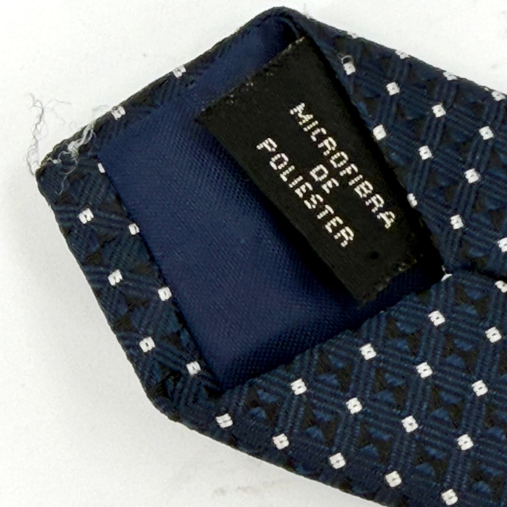 Vintage 90s Valentino Blue White Polkadot Geometric Traditional Necktie
