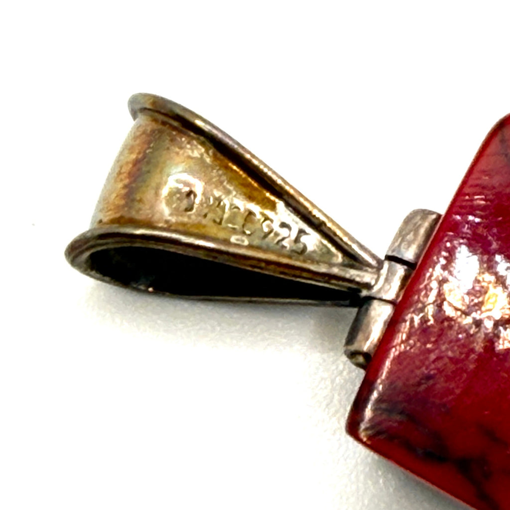 Vintage 90s Signed Black Red Sterling Silver Modernist Reversible Pendant