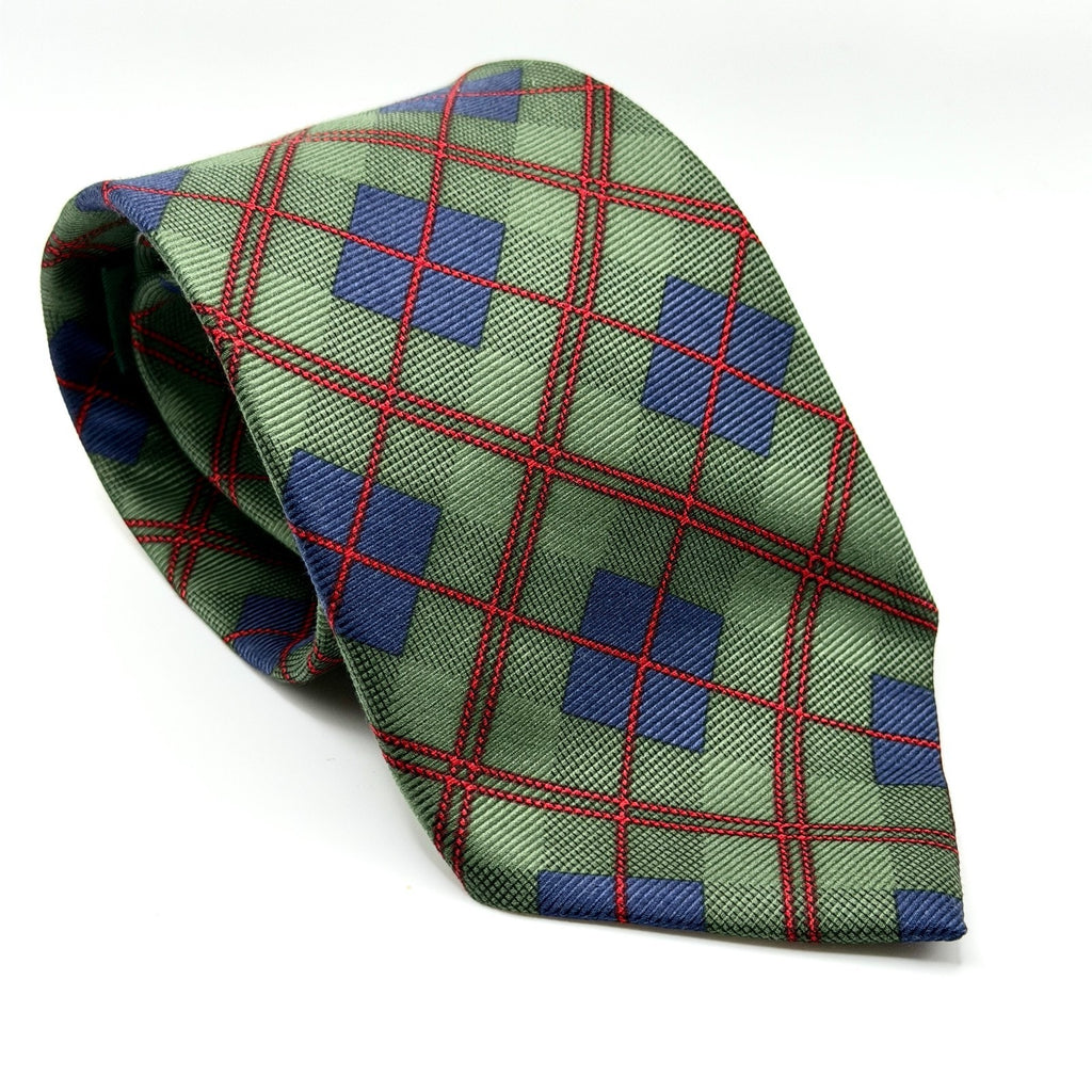 NWT Vintage 90s Ralph Lauren Green Silk Tartan Plaid Necktie