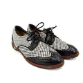 Vintage 90s Walter Genuin Black White Woven Leather Wingtip Golf Shoes