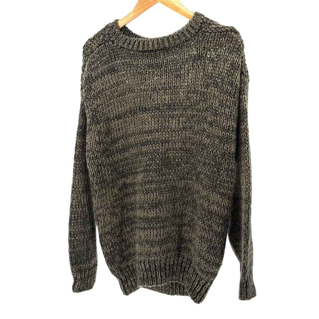 Vintage 90s Peter England Black Brown Textured Cable Knit Handmade Sweater