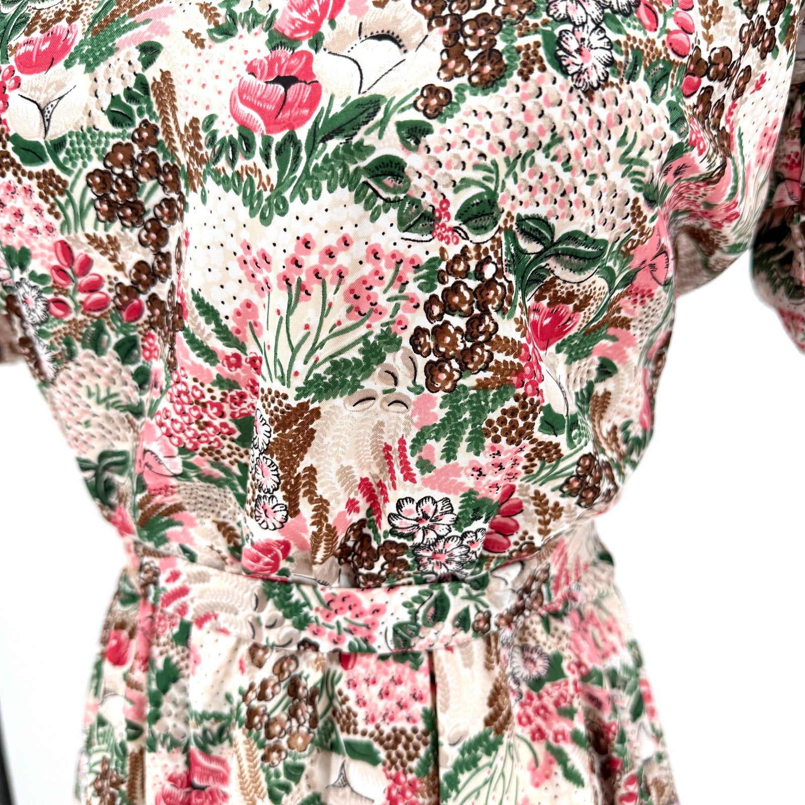 Vintage 80s Pink Floral Handmade Short Sleeve Fit & Flare Dress