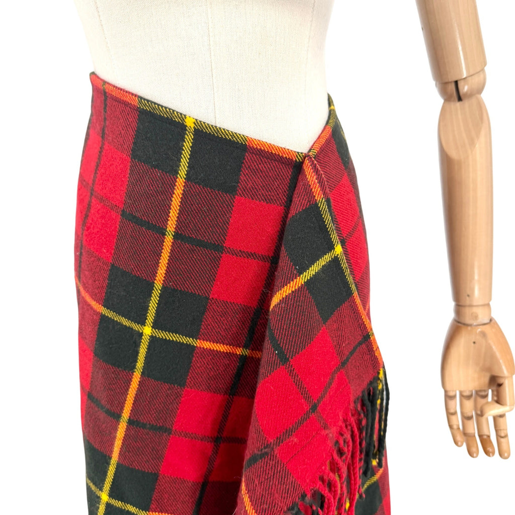 JW Anderson x Uniqlo Red Tartan Plaid Asymmetrical Fringe Midi Kilt Skirt