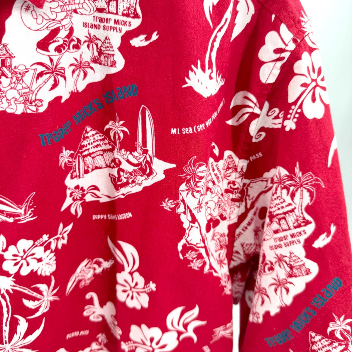 Vintage 90s Walt Disney World Trader Mick's Surf Gear Red Mickey Aloha Shirt