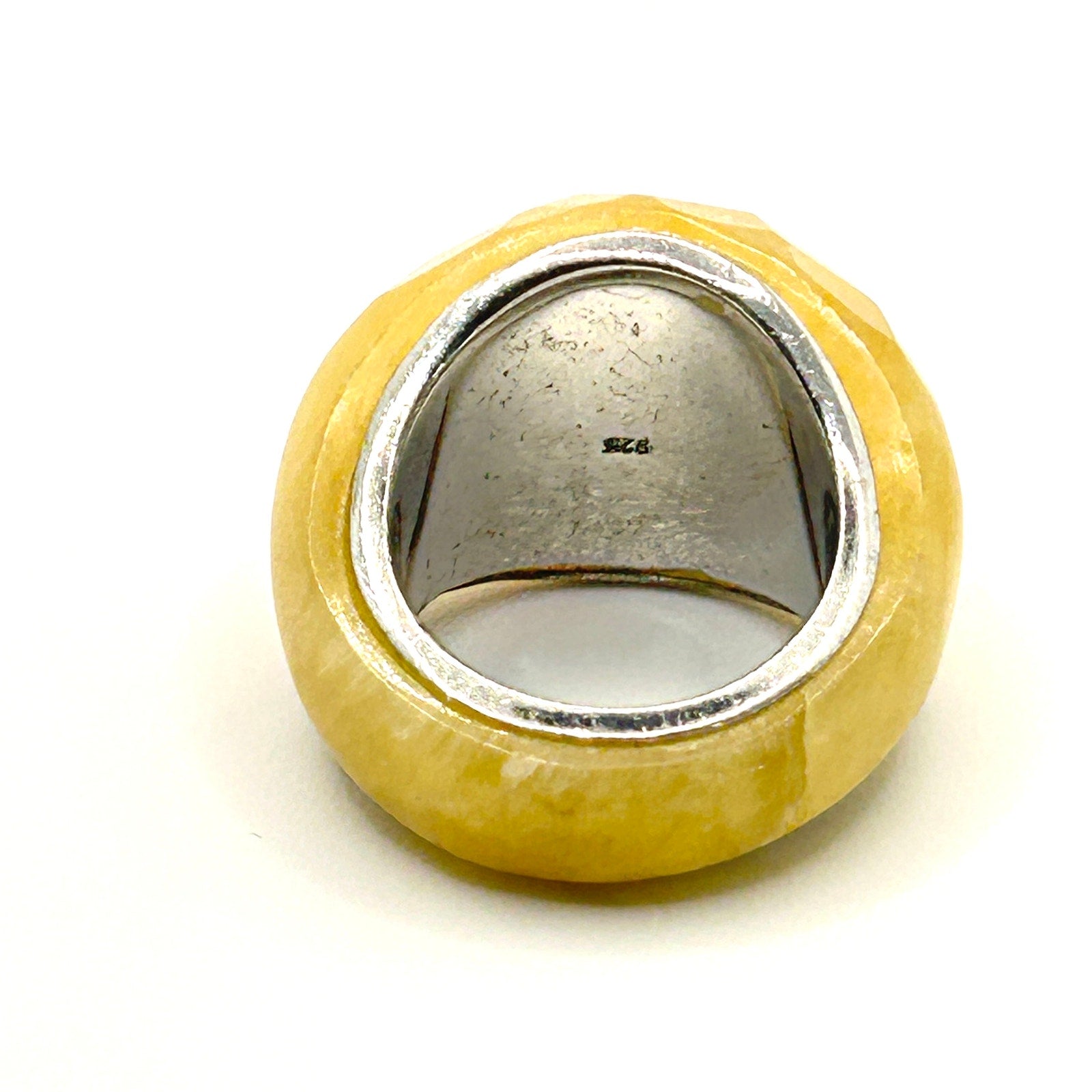 Vintage Y2K Handmade Sterling Silver Faceted Yellow Quartz Statement Ring