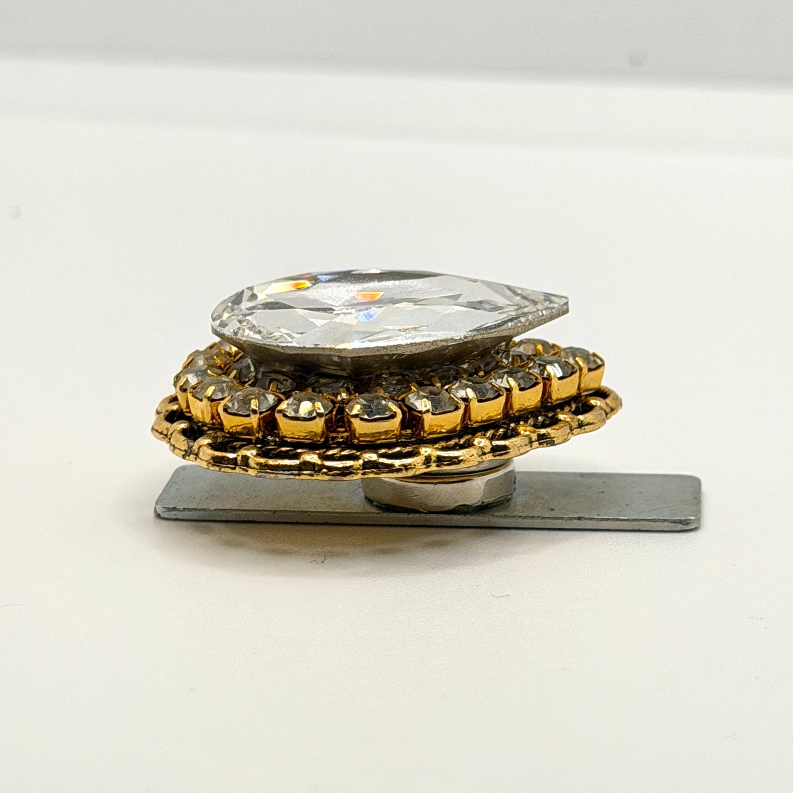 Vintage 80s Large Clear Crystal Rhinestone Magnetic Glamour Brooch