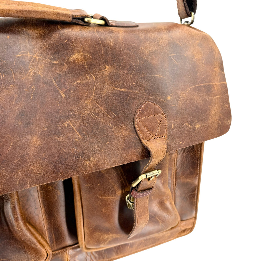 Vintage Y2K Distressed Brown Genuine Leather Heavy Messenger Briefcase Bag