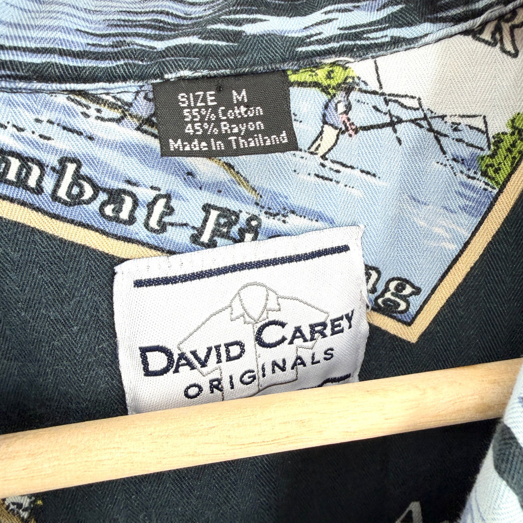 Vintage 90s David Carey Black Alaska Map Novelty Print Button Up Shirt