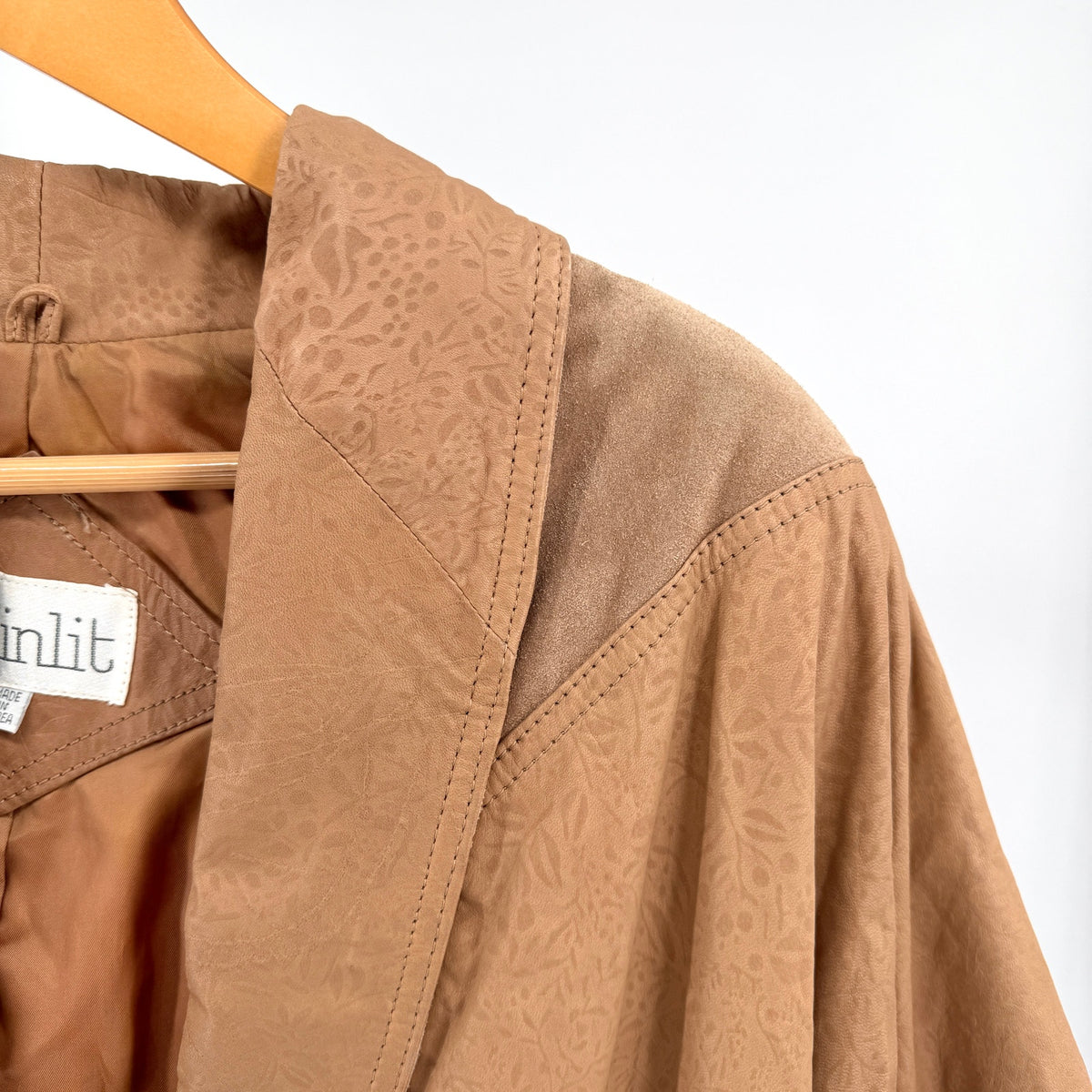 Vintage 80s Winlit Tan Genuine Leather Floral Retro Western Suede Jacket