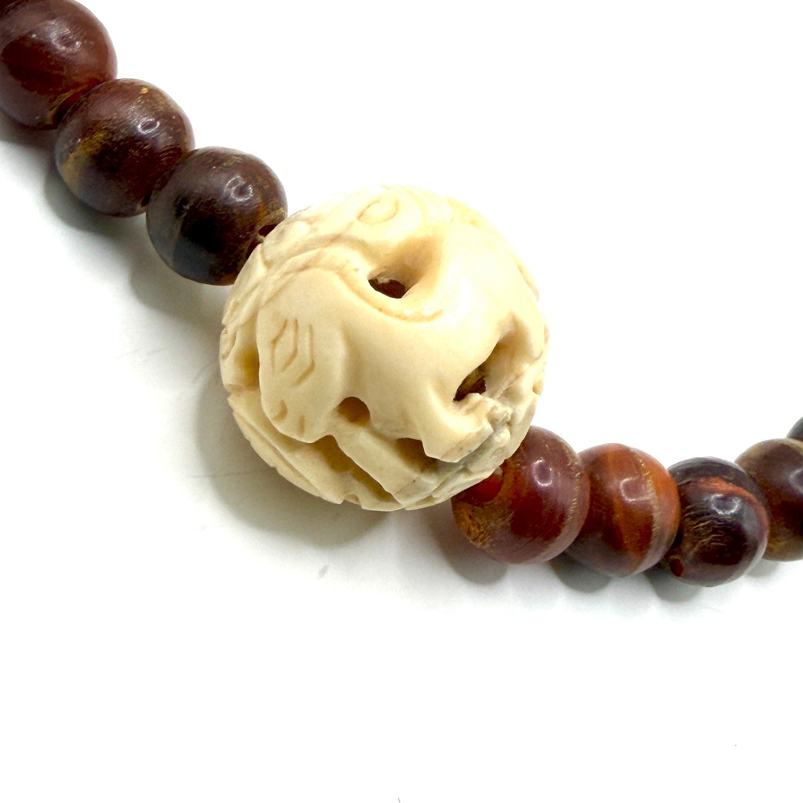 Vintage 90s Red Brown Resin Carved Bone Ram Character Statement Necklace