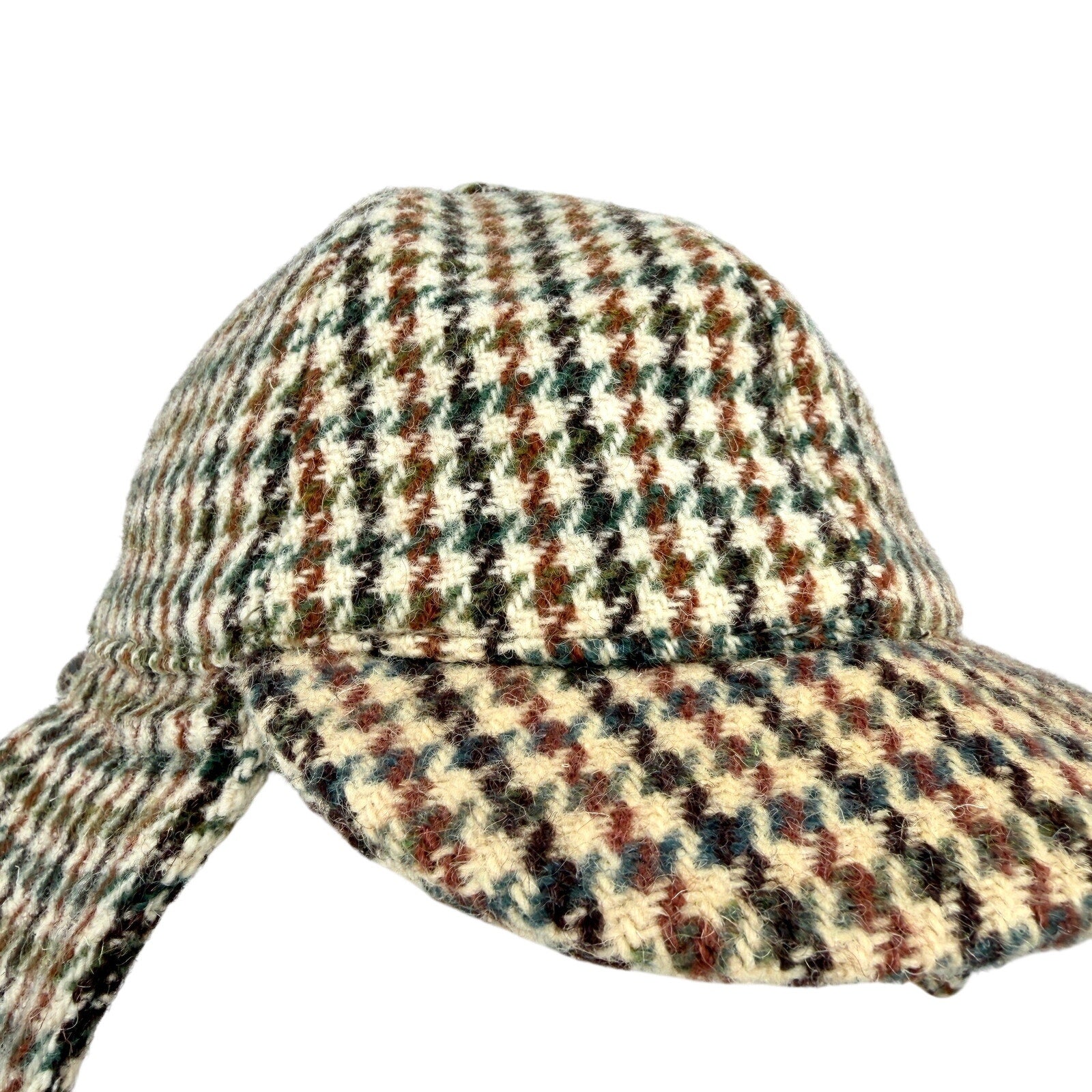 Vintage 60s Dunn & Co Harris Tweed Brown Wool Houndstooth Deerstalker Hat