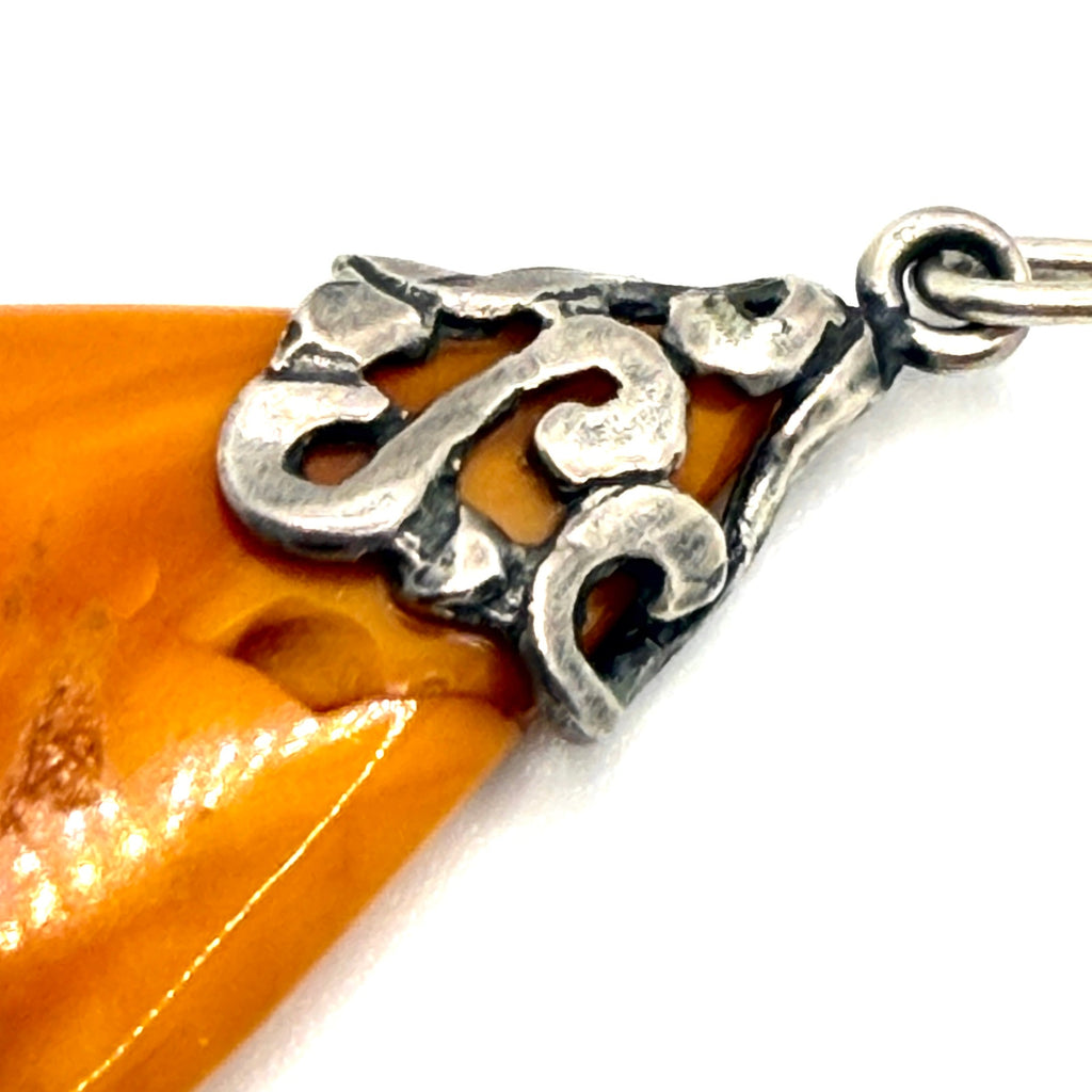 Vintage Orange Butterscotch Amber Sterling Silver Teardrop Pendant