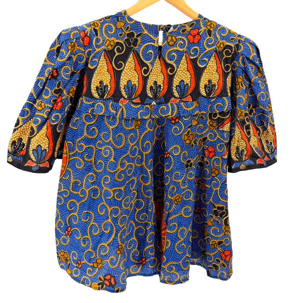 Vintage Y2K Handmade Blue 100% Cotton Afrobohemian Studded Top Midi Skirt Set