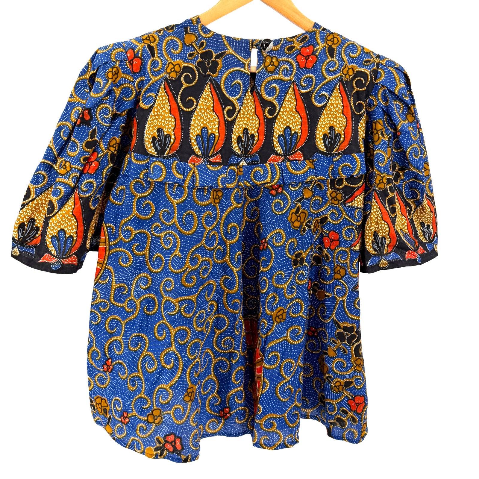Vintage Y2K Handmade Blue 100% Cotton Afrobohemian Studded Top Midi Skirt Set